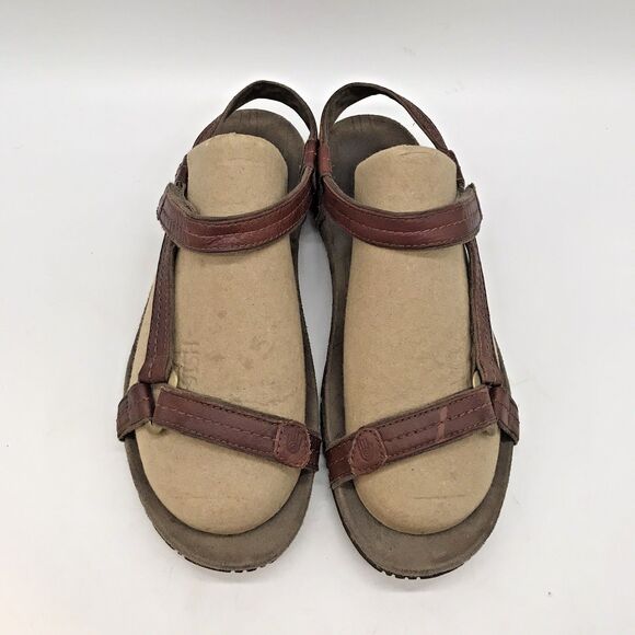 Teva 4218 Brown Leather Sandal Women's 7 Hook & Loop Slip Resistant Strappy Shoe - Picture 6 of 10